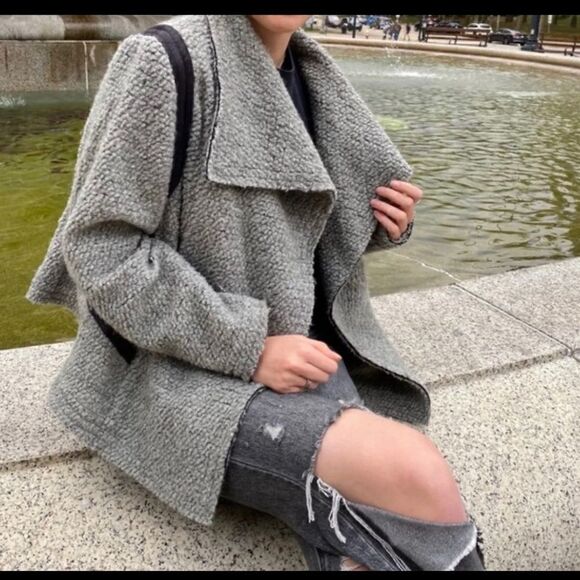 Lane Bryant grey wool Pom cho Coat Jacket Boiled Curly Moto Pockets 18/20 - Picture 5 of 5